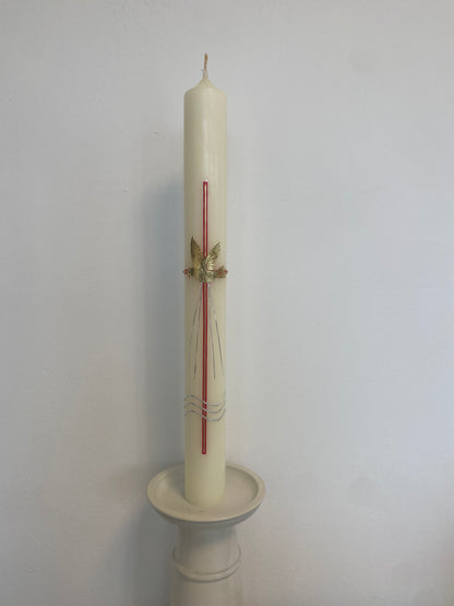 Taufkerze "Taube mit rotem Kreuz"